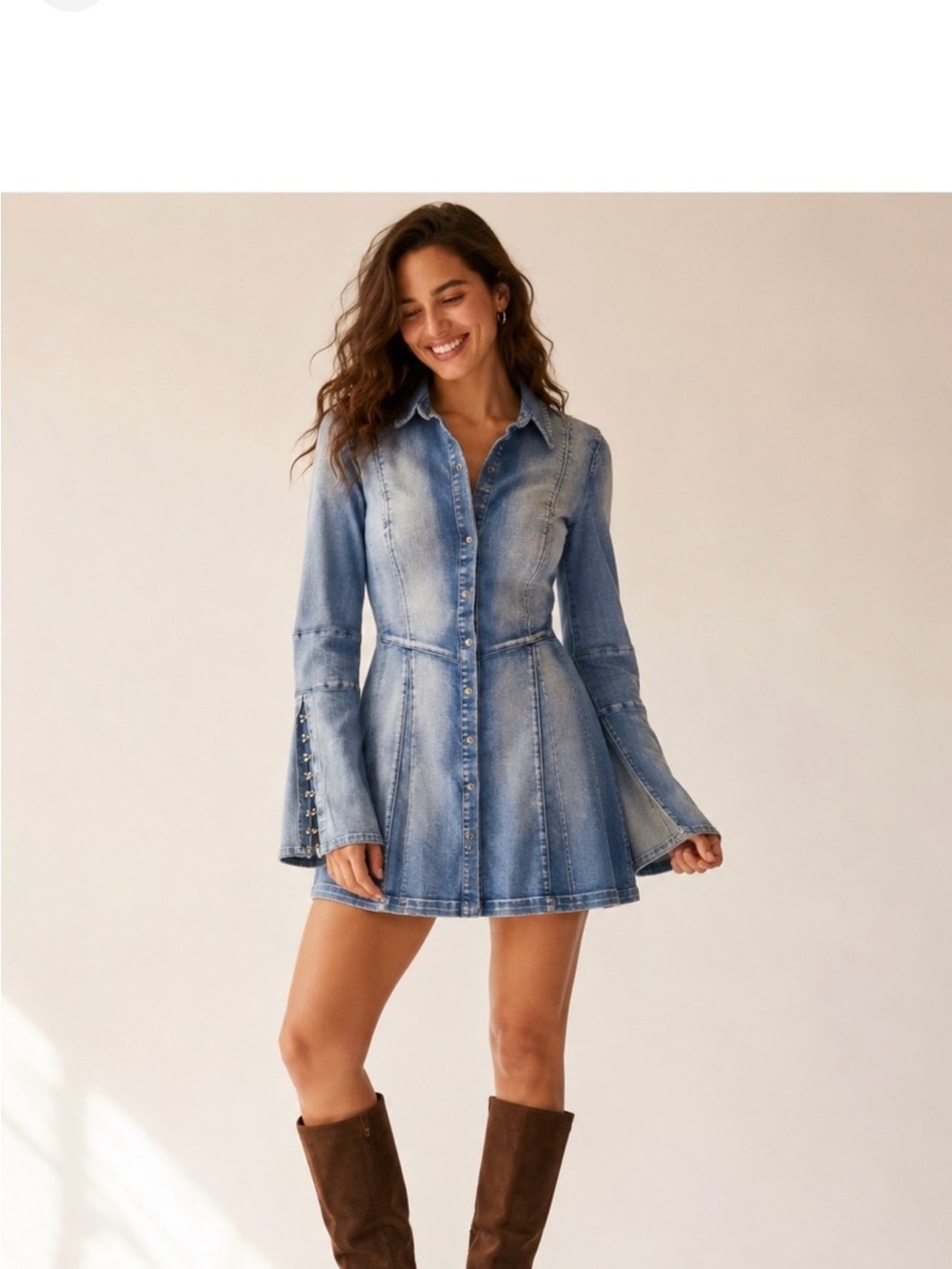 Free People Light Blue Denim Button‑Front Mini Dress